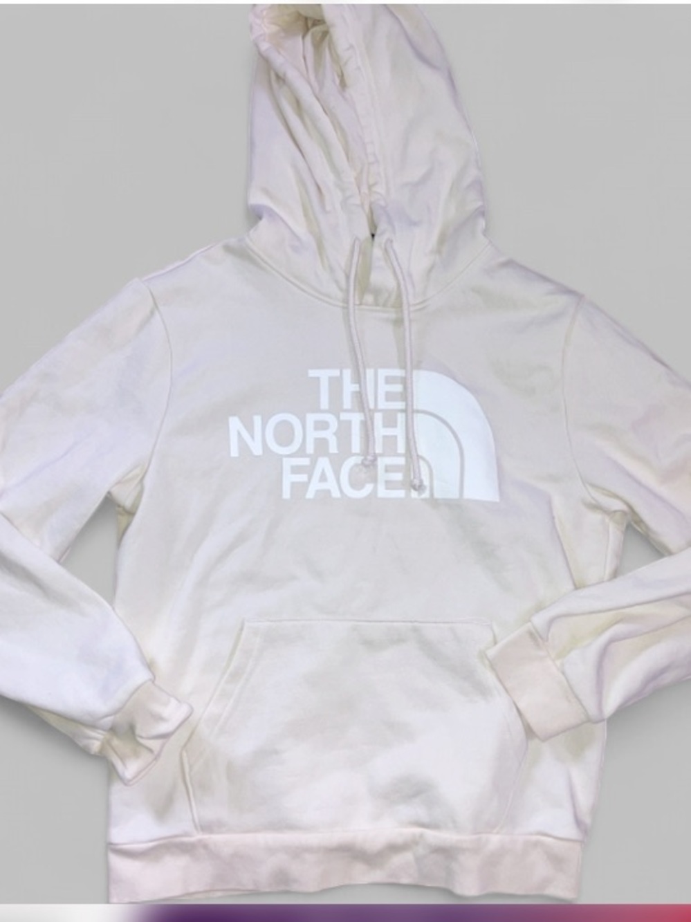 The north face circular design cream logo sweatshirt hoodie Sz S EUC